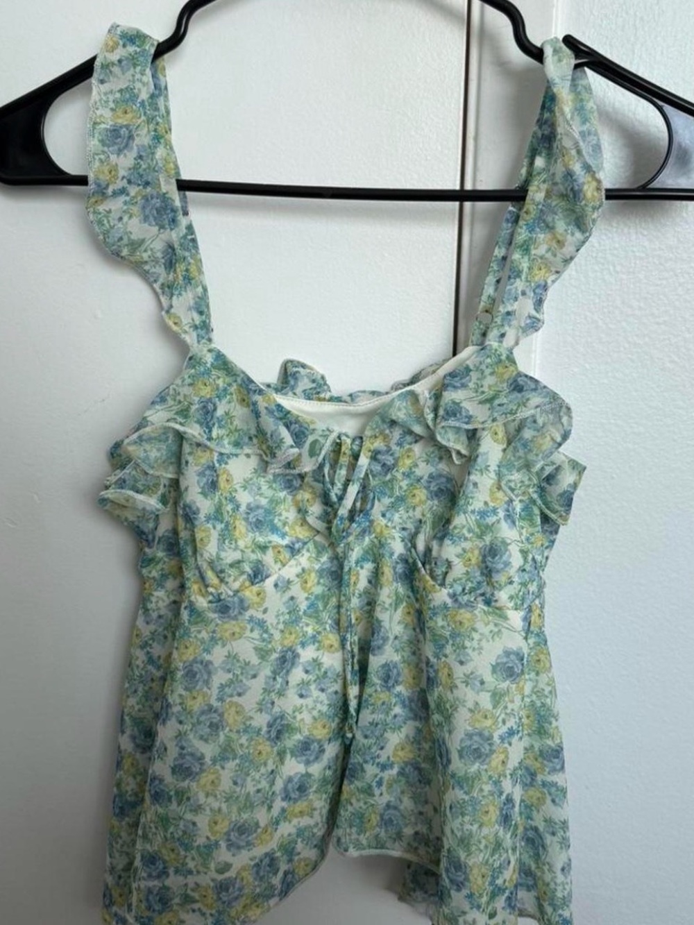 wild fable Floral Ruffle Tank Top in Blue and Yellow